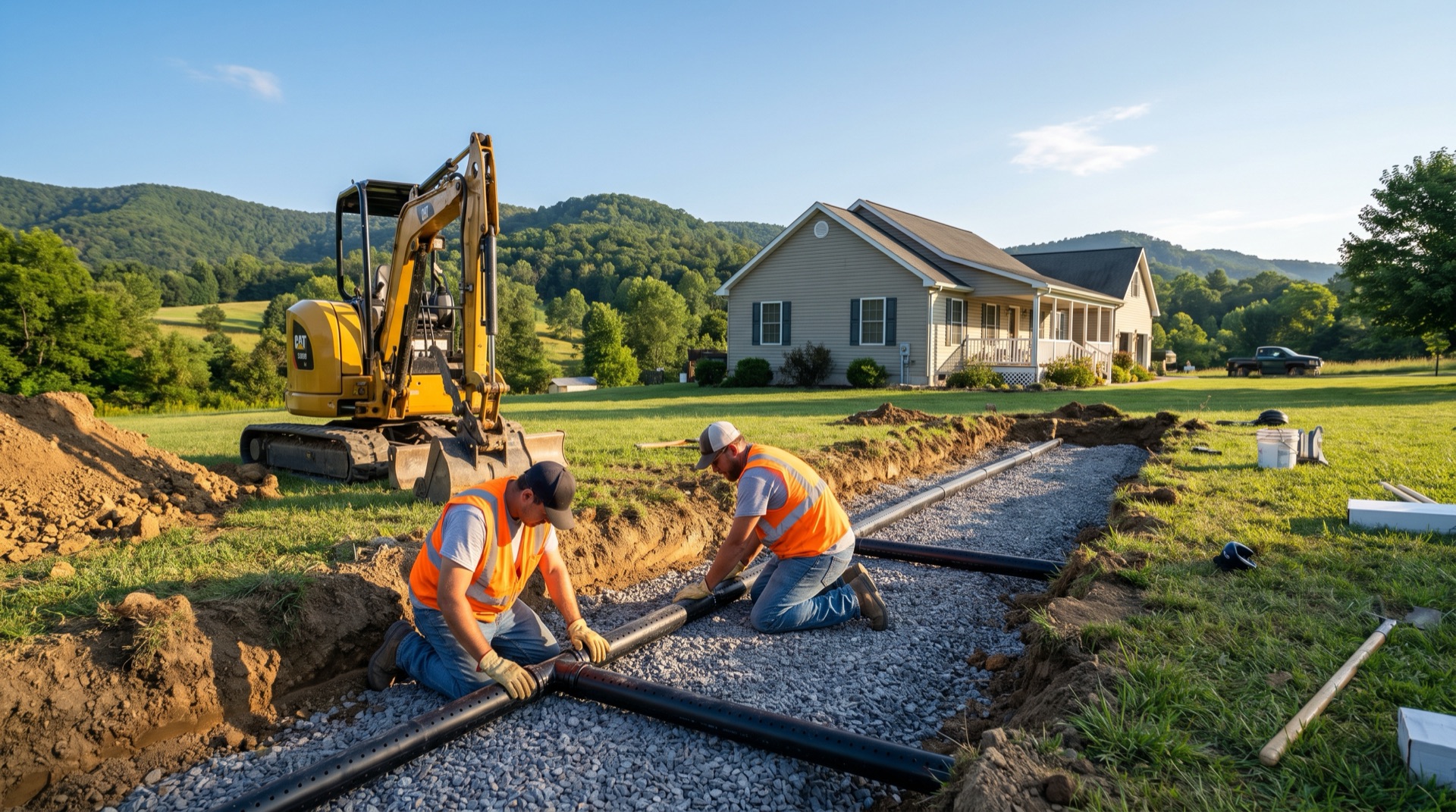 Septic system installation on a rural East Tennessee property
